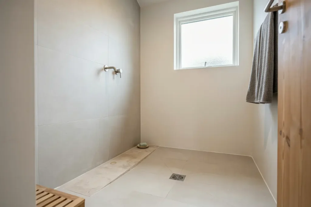 badrumsrenovering i villa t tskikt fall mot golvbrunn och materialval som h ller i l ngden